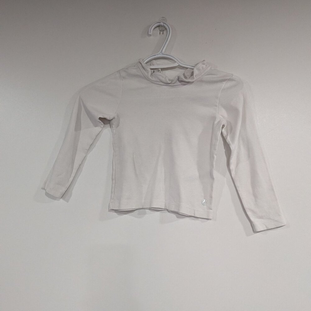 Petit Bateau Ruffle Neck Long Sleeve Top White Size 6